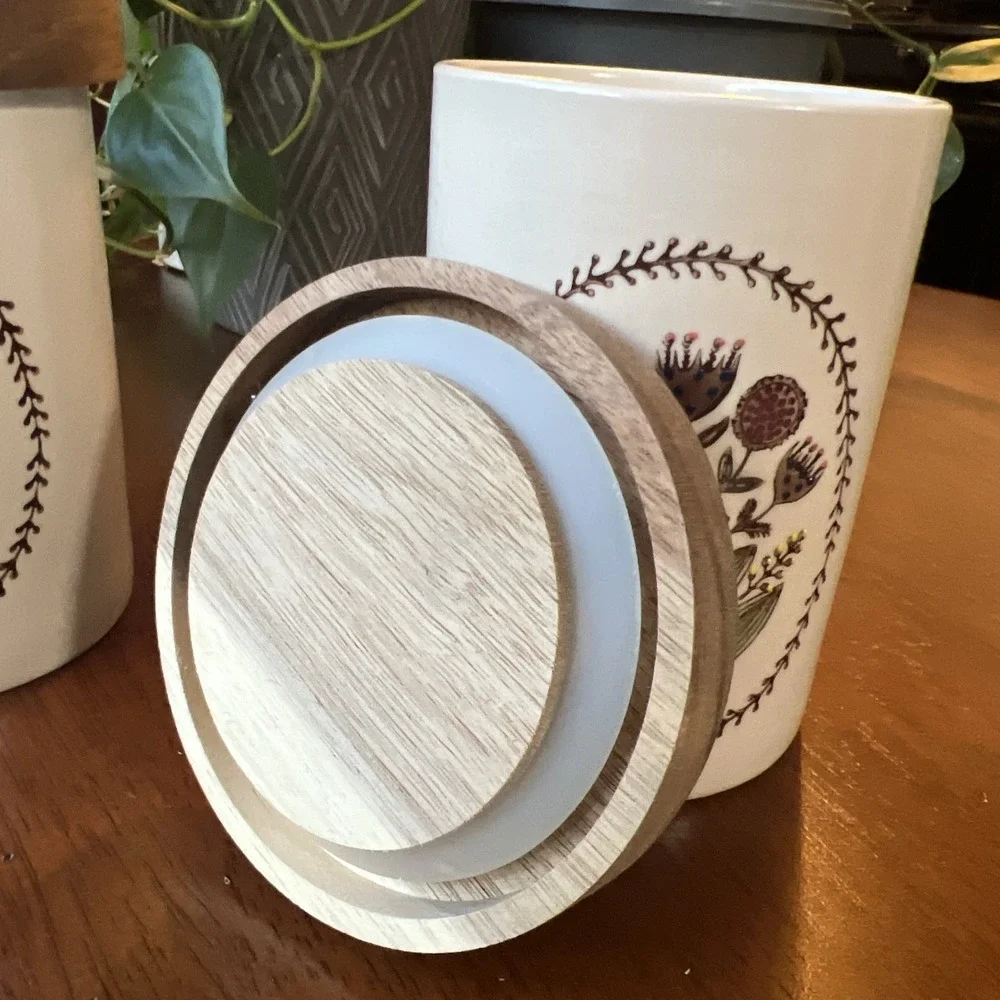Jan Hewitt Two Vases/canisters With Wood Lids That Seal 5